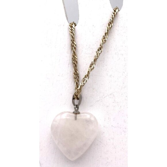 Unbranded Jewelry - Heart Shape on gold plated bail faux moon stone pendant 18" 925 Silver Chain
